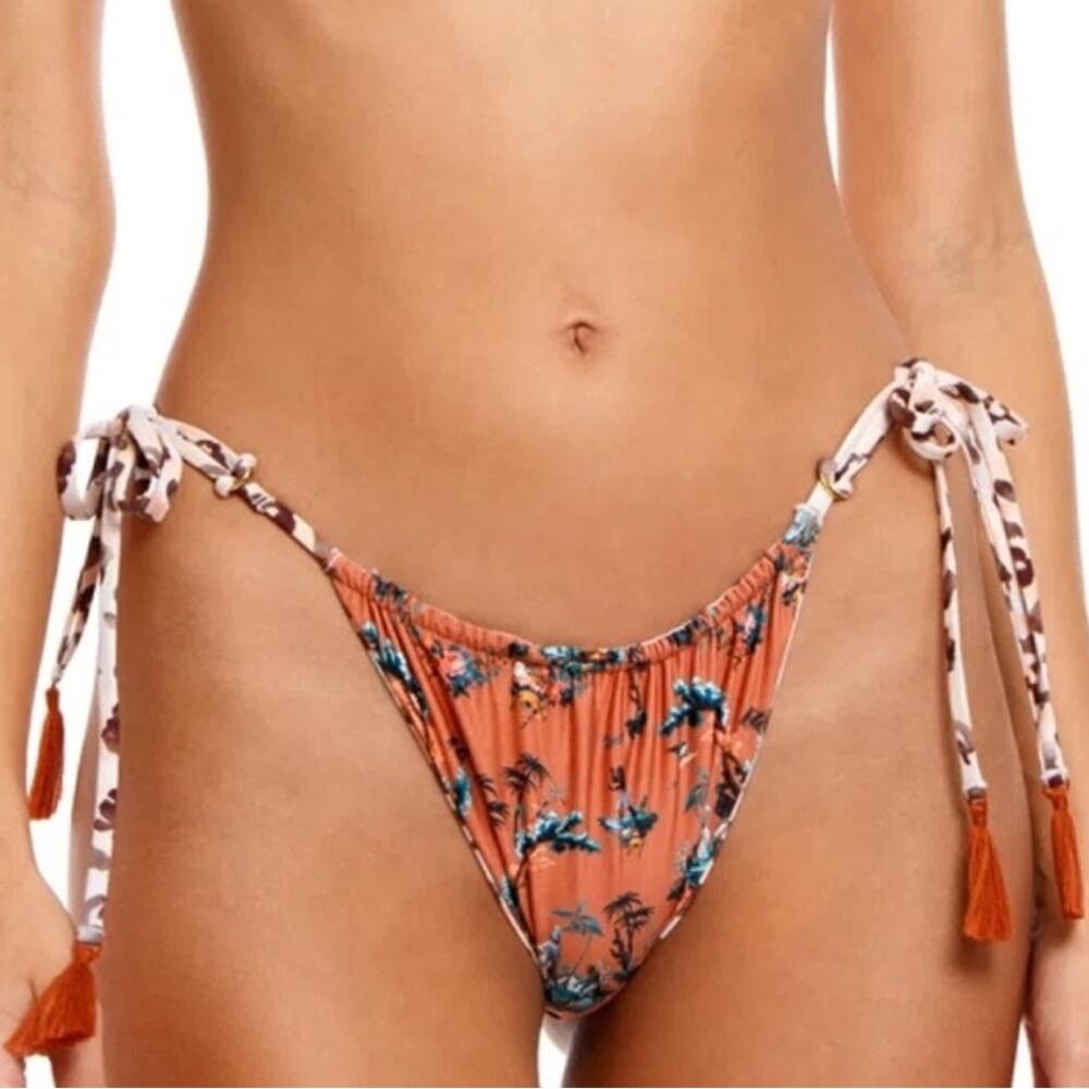 Agua Bendita Aldana Pavana Bikini Bottoms Reversible Tie Tassels Low Rise L NWT